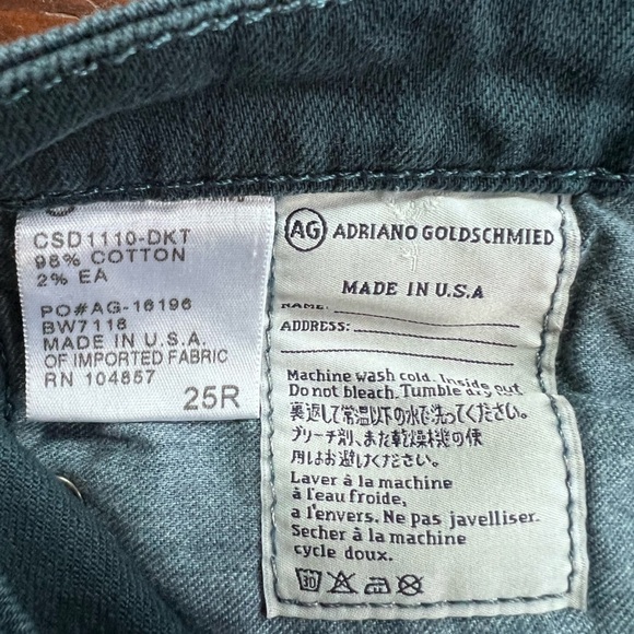AG ADRIANO GOLDSCHMIED THE STILT CIGARETTE Women 25R TEAL JEANS Made In USA - Picture 6 of 8